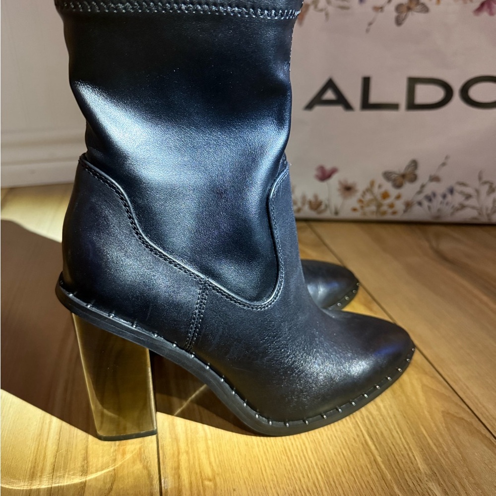 Aldo Glossy Black Heeled Boots